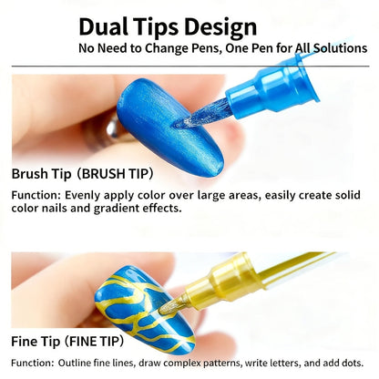 3D Nail Art Pens 10 Colors Double Ended Metallic Acrylic Paint Set – Quick Dry Fine Liner & Dotting Tip Graffiti Drawing Nail Marker for Salon & DIY Home Nail Design, Raised Effect