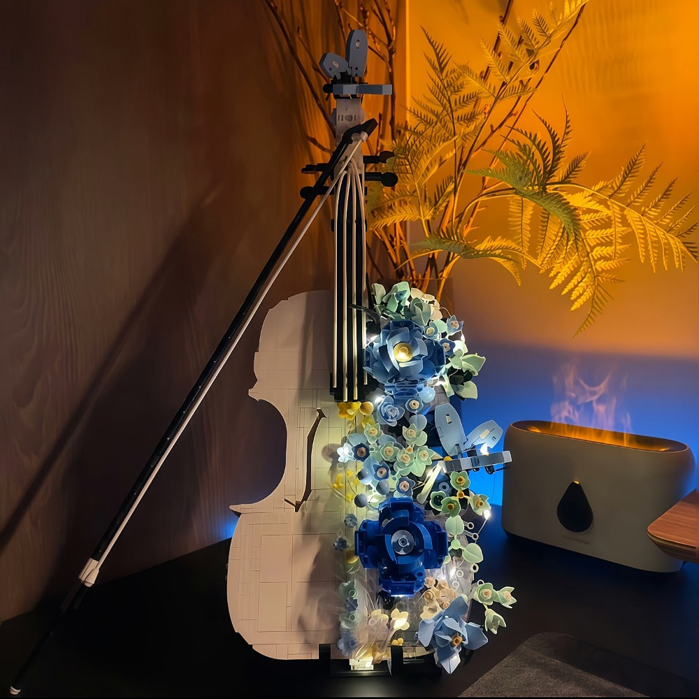 Flower Violin Building Block Set 1419pcs – 3D Musical Instrument Brick Model for Adults & Teens, Elegant Home Office Decor Display, Unique Birthday Father's Day Christmas Gift for Music Lovers