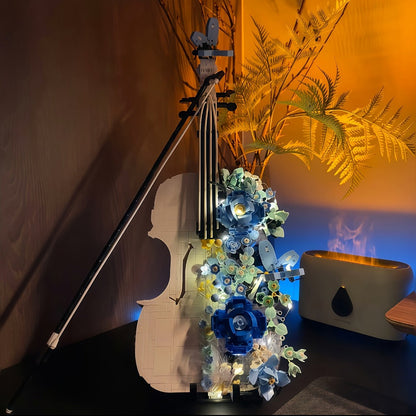 Flower Violin Building Block Set 1419pcs – 3D Musical Instrument Brick Model for Adults & Teens, Elegant Home Office Decor Display, Unique Birthday Father's Day Christmas Gift for Music Lovers