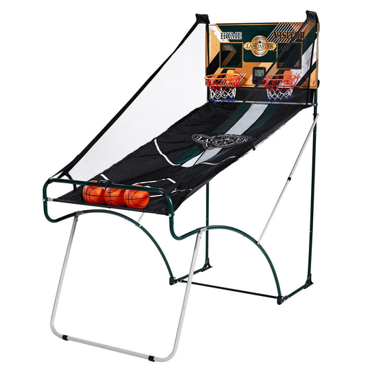 2 Player Indoor Basketball Arcade Game EZ Fold - Dual Hoop Shot Challenge with LED Scoring, 8 Game Modes, 3 Basketballs & Air Pump, Foldable Frame 60x25.5x63 Inch, Home Game Room Family Fun