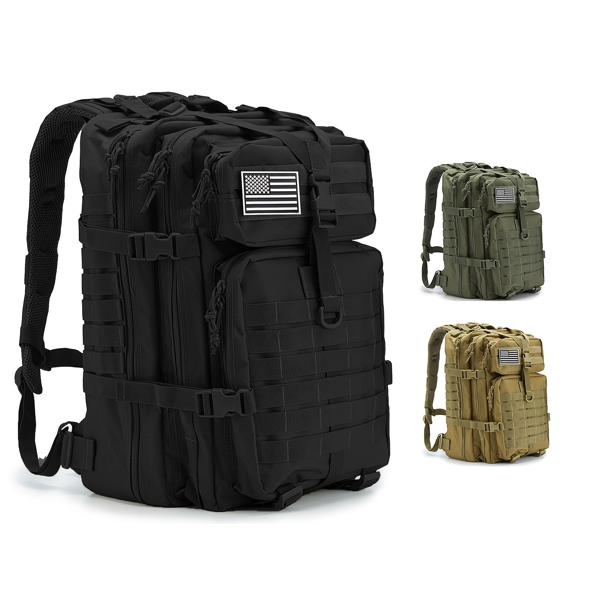 Hunting Rucksack Tactical Hiking Backpack Durable Polyester Multifunctional Camping Backpack with Utility Pocket Zipper Chest Adjustment Straps for 3 Day Trekking Outdoor Sports Hunting Black Green Khaki