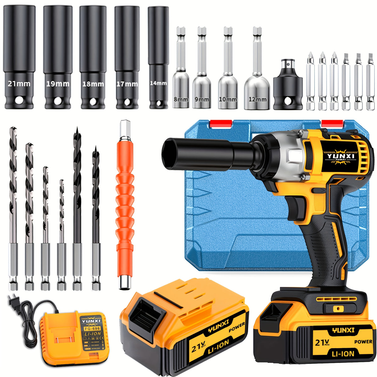 21V Cordless Impact Wrench Wireless Drill Set, Brushless Electric Impact Gun Drill, Optional 4000Mah Battery, Toolbox, Charger, Socket, And Full Accessory Set. |The Perfect Gift for The Automotive Industry And Industrial Home Decor, Men'S Gift