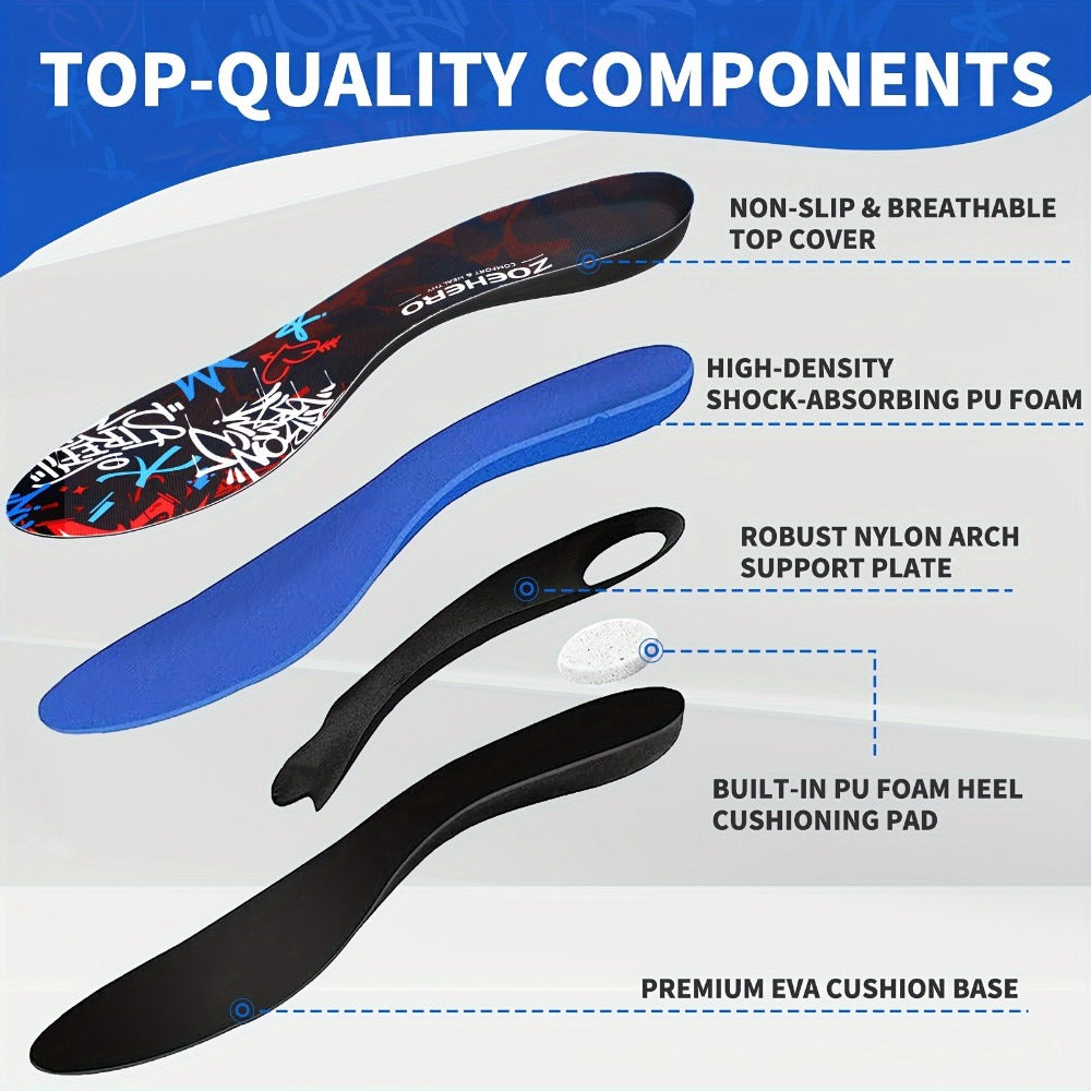 Arch Support Insoles for Men & Women - Heavy Duty Flat Feet Shoe Inserts, Shock Absorbing Comfort Insoles for Standing All Day, Work, Sports, Walking & Hiking