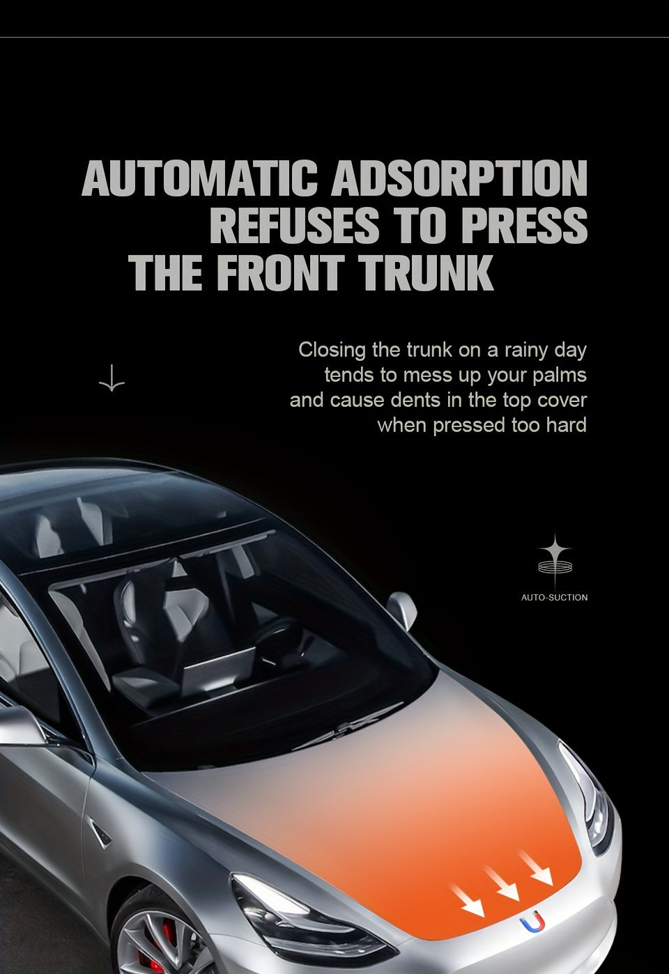 Frunk Electric Suction Soft Closing for Tesla for Model Y Model 3 Model S Model X 2021-2024 Front Trunk Cover Automatic Lock Closer, Power Front Hood Cargo Lid Auto Close Locker Motor for Model Y Model 3 Model S Model X for Tesla Accessories