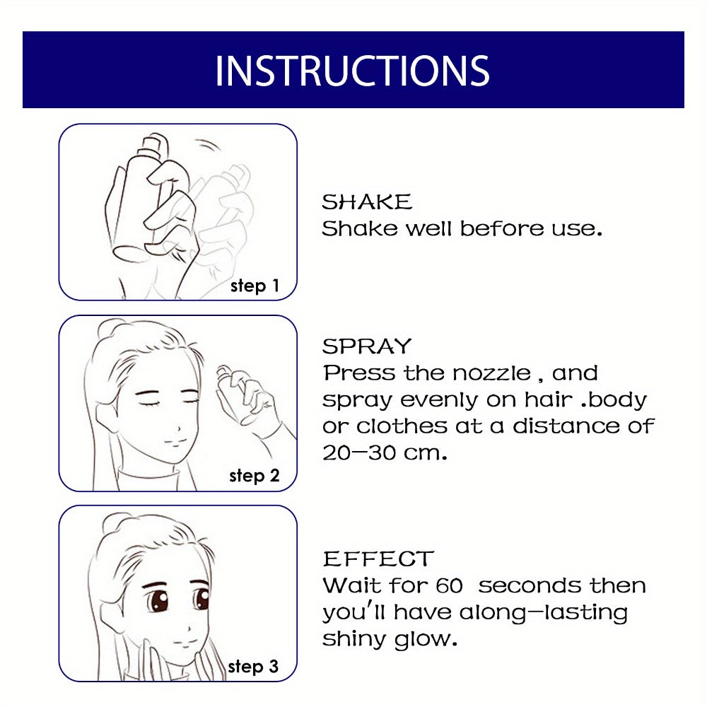 Shimmer Glitter Body Spray 60ml Waterproof Long-Lasting Highlighter for Skin Hair & Clothing — Fine Mist Sparkle Glow Spray for Parties, Festivals, Halloween, Christmas & Nightclub
