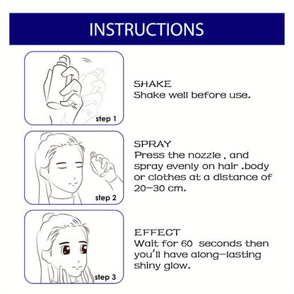 Shimmer Glitter Body Spray 60ml Waterproof Long-Lasting Highlighter for Skin Hair & Clothing — Fine Mist Sparkle Glow Spray for Parties, Festivals, Halloween, Christmas & Nightclub