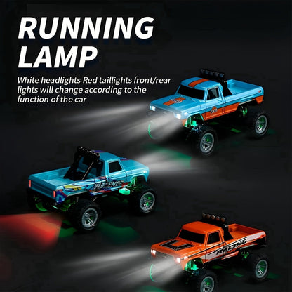 Mini RC Off-Road Truck with Trailer 1:64 Scale Die-Cast Remote Control Car – 2.4GHz Climbing Vehicle with Lights Rechargeable Adjustable Speed | Pocket-Sized RC Toy for Boys | Best Birthday Christmas Gift