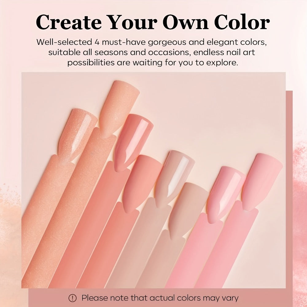 4-Color Pink Nude Brown Acrylic Powder Kit for 3D Nail Art — Warm Tone All-Season Carving French Manicure Nail Extensions No Lamp Needed Salon Quality Home Use