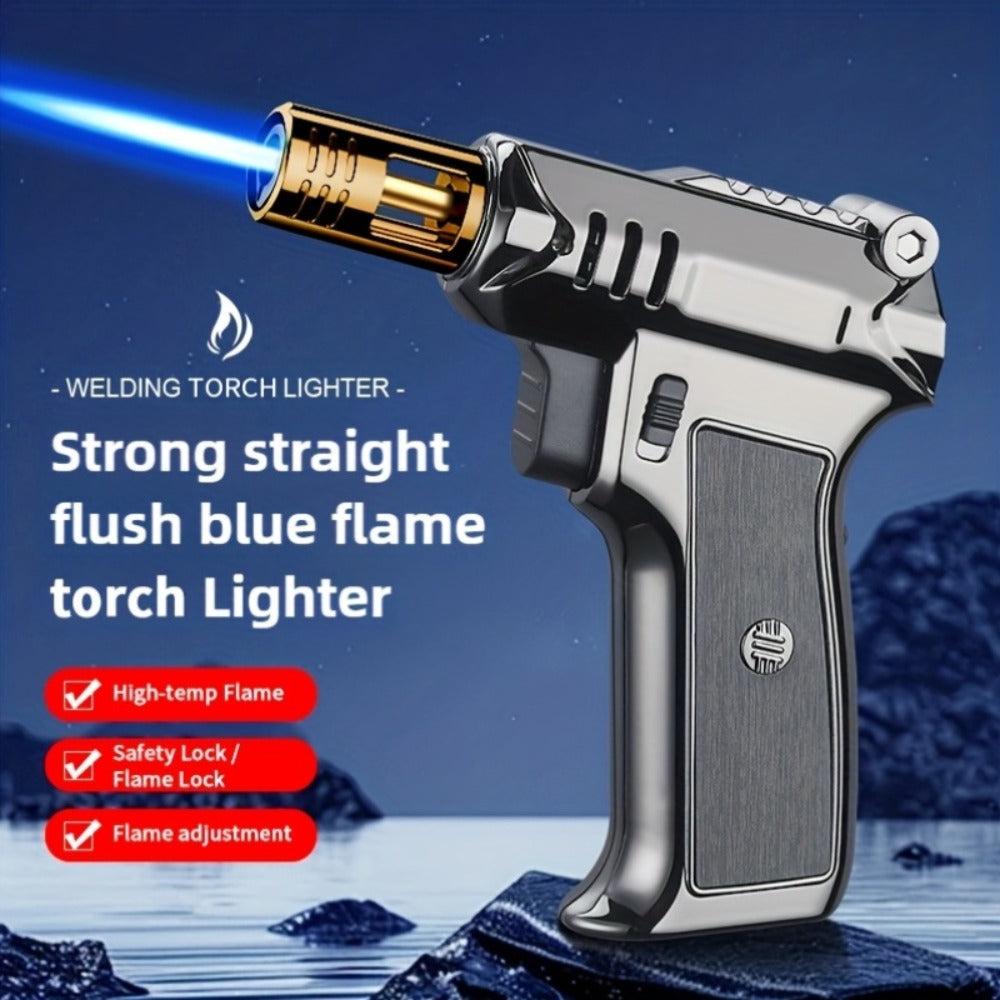 Kitchen Butane Torch Lighter with 6-Inch Flame – Refillable Windproof Blow Torch with Safety Lock, Flame Lock & Tank Adapters, Adjustable Jet Flame for Cooking, Creme Brulee & BBQ (Butane Not Included)