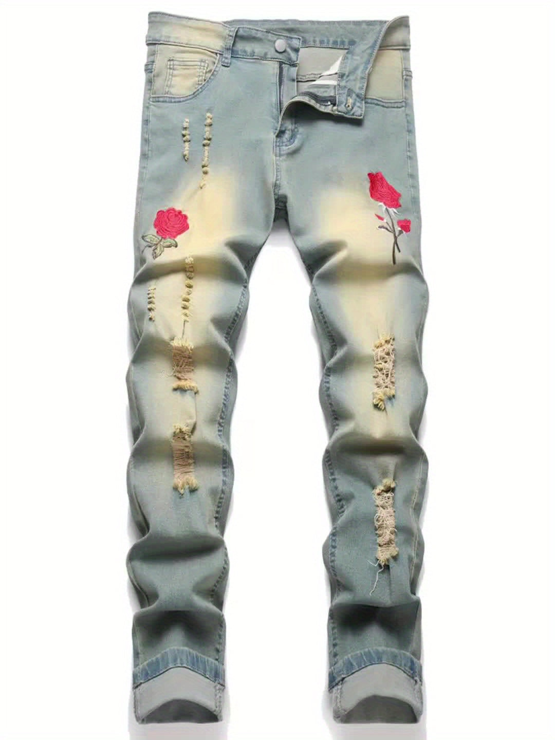 Men's Slim Fit Jeans - Vintage Wash Distressed Travel