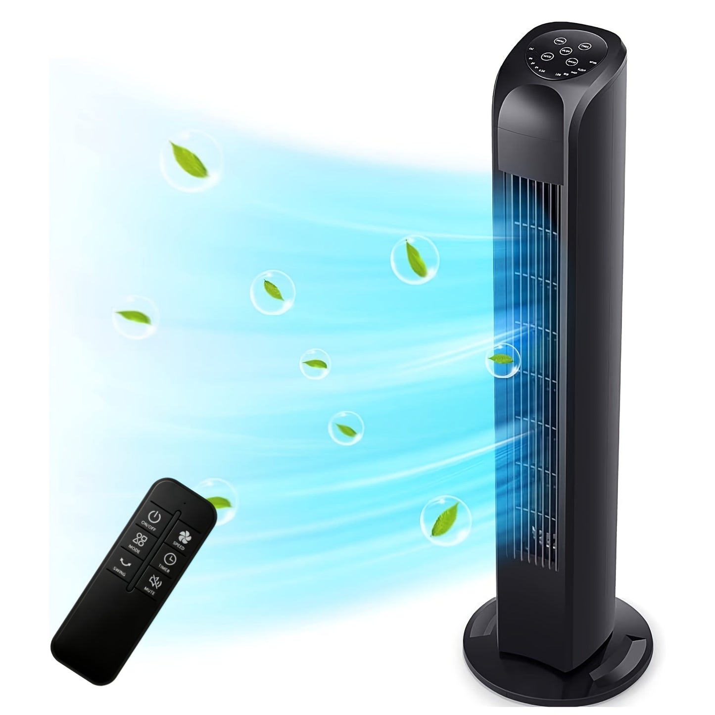 Tower Fan 31 Inch Bladeless | 80° Oscillating Standing Fan with Remote Control, 7.5H Timer & 3-Speed Settings, Quiet Cooling Fan for Bedroom, Living Room & Office – Black & White