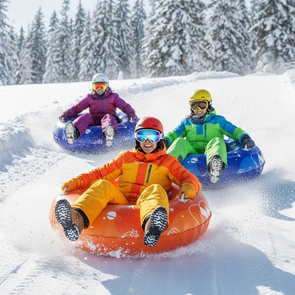 Snow Sled Tubes 3-Pack Foldable Inflatable – Triple-Layer PVC Snow Tubes 36 & 40 Inch, 220 lbs Capacity, 3-Layer Airlock Valve, Non-Slip Thickened Base & Embossed Handles for Ski Resort & Outdoor Winter Fun