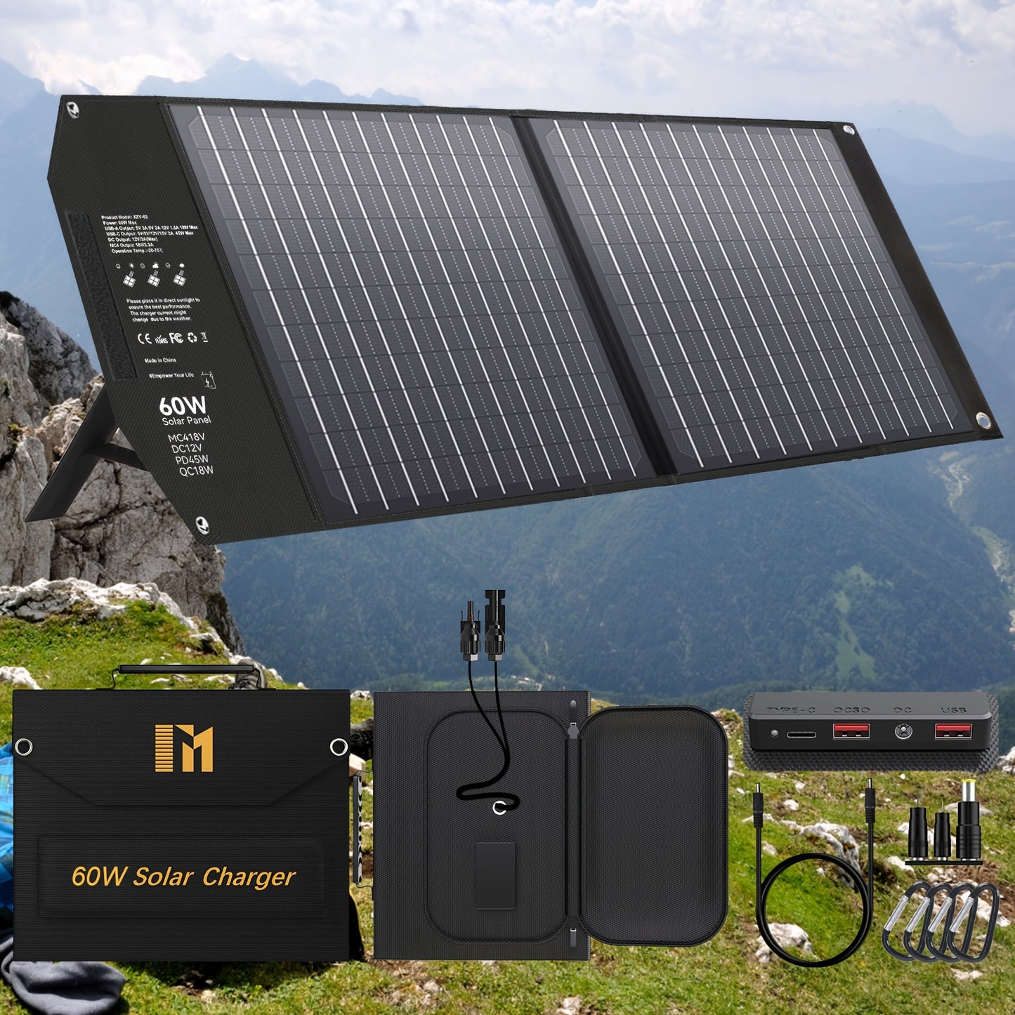 [Portable Solar Charger] Camping Essential 30W/60W/100W Portable Solar Charger With 18V MC4, 2*USB-A QC3.0, And USB-C PD18W Ports