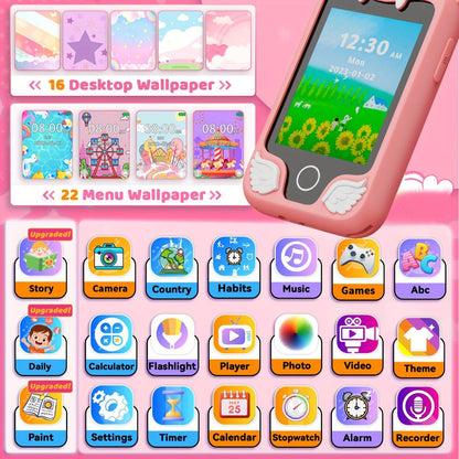 Kids Toy Smart Phone with HD Touchscreen & Dual Camera – 8GB Storage Dinosaur Play Phone | Educational Travel Toy for Boys & Girls Ages 3-10, Birthday Halloween & Christmas Gift | Green Blue Pink Purple