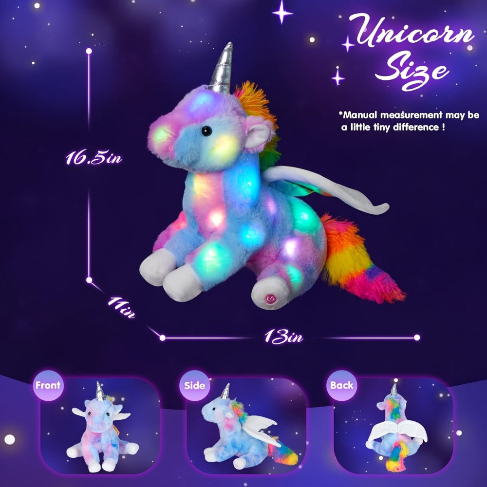 Light Up Unicorn Plush Toy with Glowing Rainbow LED & Music – Glow in the Dark Stuffed Animal for Kids, Girls, Birthday, Christmas & Holiday Gift