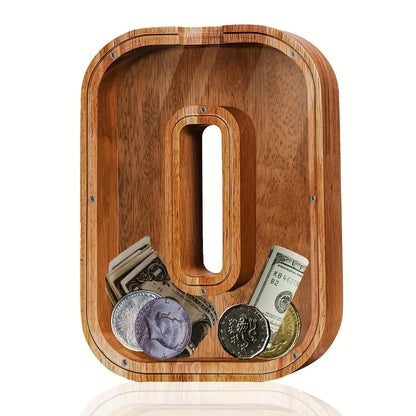 Personalized Wooden Piggy Bank for Kids – A-Z Alphabet Letter Initial Coin & Bill Savings Bank for Boys & Girls, Toddlers to Big Kids | Birthday Christmas Baby Shower Gift | Financial Literacy Toy & Room Decor
