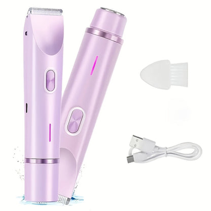 Electric Bikini Razor 2-in-1 Women USB Rechargeable Dry Wet Face Shaver - Painless Hair Removal Bikini Line Underarms Legs Arms Face Portable Cordless Lady Shaver Pink Purple Blue