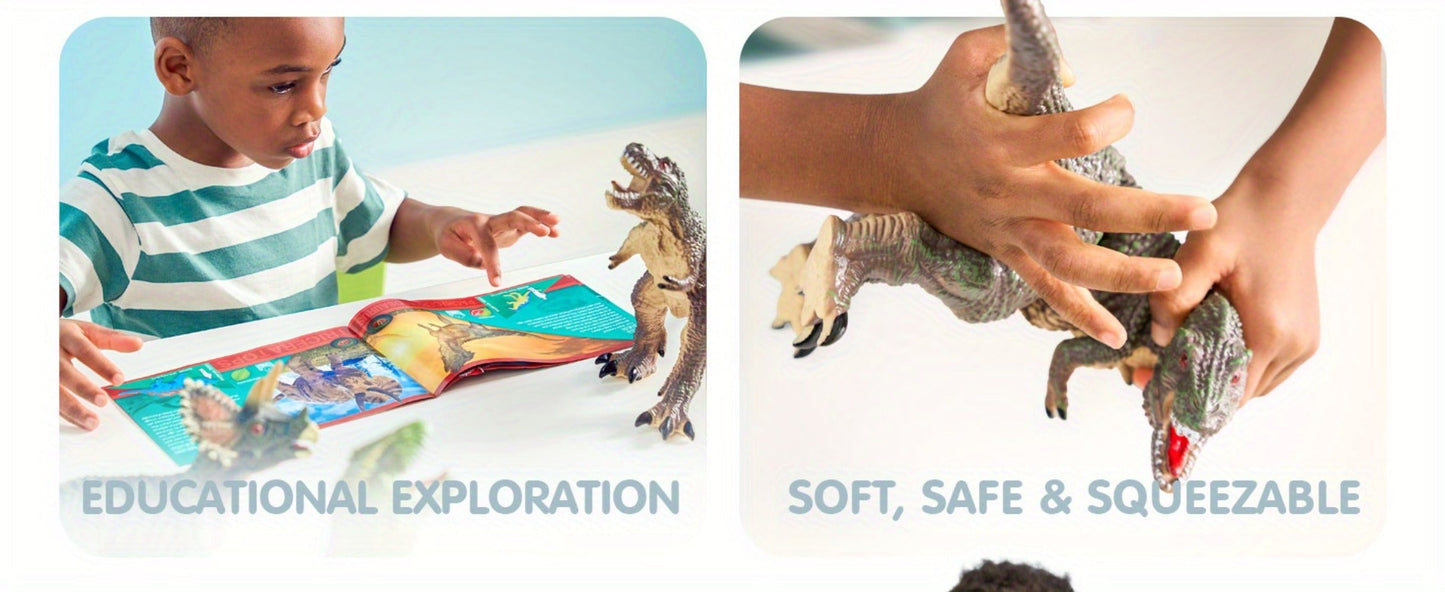 Toddler Dinosaur Figures with Educational Book – 6 Jumbo Soft Realistic Dinosaur Toys for Toddlers 1+ Years, Learning Playset for Kids, Perfect Gift for Boys & Girls, Christmas & Birthday Toys