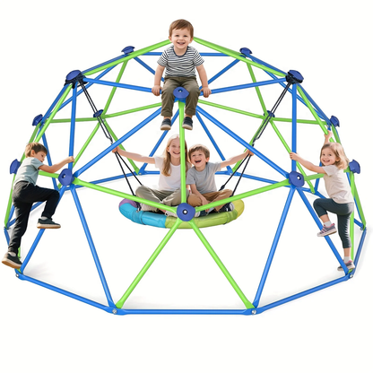 10FT Kids Climbing Dome with Hammock Swing Disc Swing Backyard Jungle Gym Steel Frame Outdoor Play Equipment 1000 LBS Capacity Gift for Boys Girls Ages 3-10