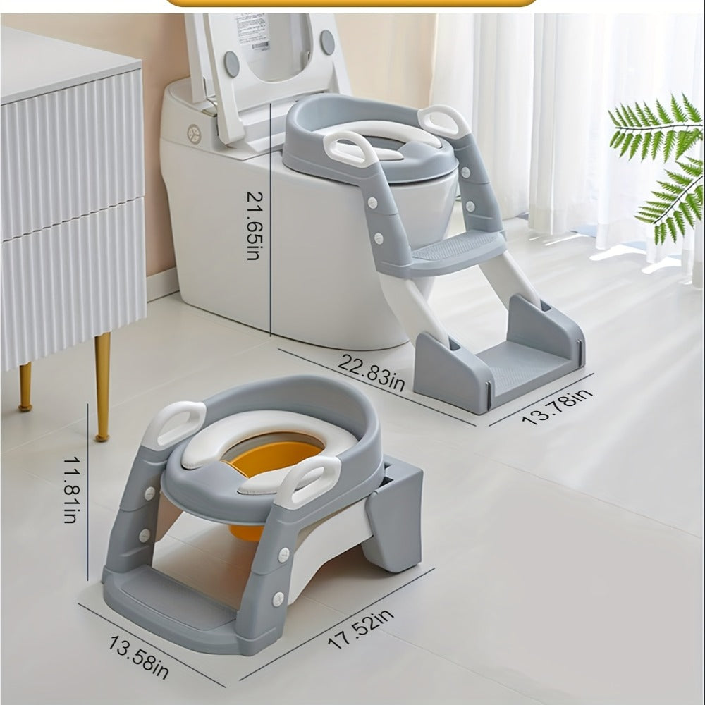 Potty Training Toilet Seat with Ladder – 2-in-1 Toddler Toilet Seat & Step Stool, Foldable Kids Potty Chair with Anti-Slip Pad, Splash Guard & Wide Double Pedal, for Boys & Girls