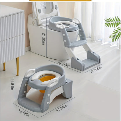Potty Training Toilet Seat with Ladder – 2-in-1 Toddler Toilet Seat & Step Stool, Foldable Kids Potty Chair with Anti-Slip Pad, Splash Guard & Wide Double Pedal, for Boys & Girls
