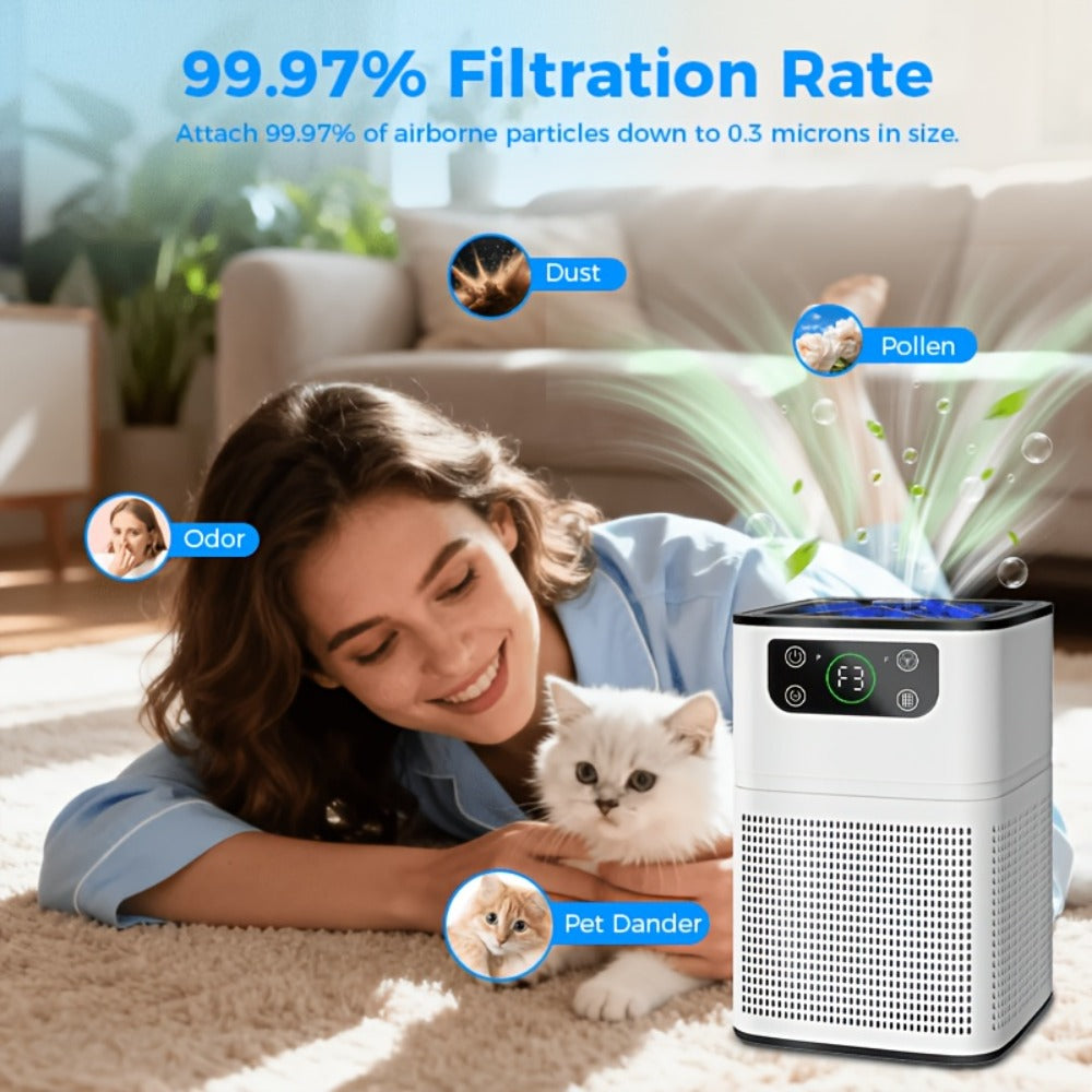 Small Air Purifier for Pets, Dust & Odor – Aromatherapy Function, Ultra-Quiet Sleep Mode, Compact Air Cleaner for Bedroom, Office & Living Room, Pet Air Purifier with Low dB for Home Use, White & Black