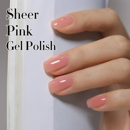 Jelly Gel Nail Polish Sheer Pink Glass Nail Effect 16ml — Semi-Transparent Translucent Neutral Soak-Off UV LED Korean Nail Art Minimalist Everyday Manicure | Buildable Coverage Long-Lasting DIY & Salon