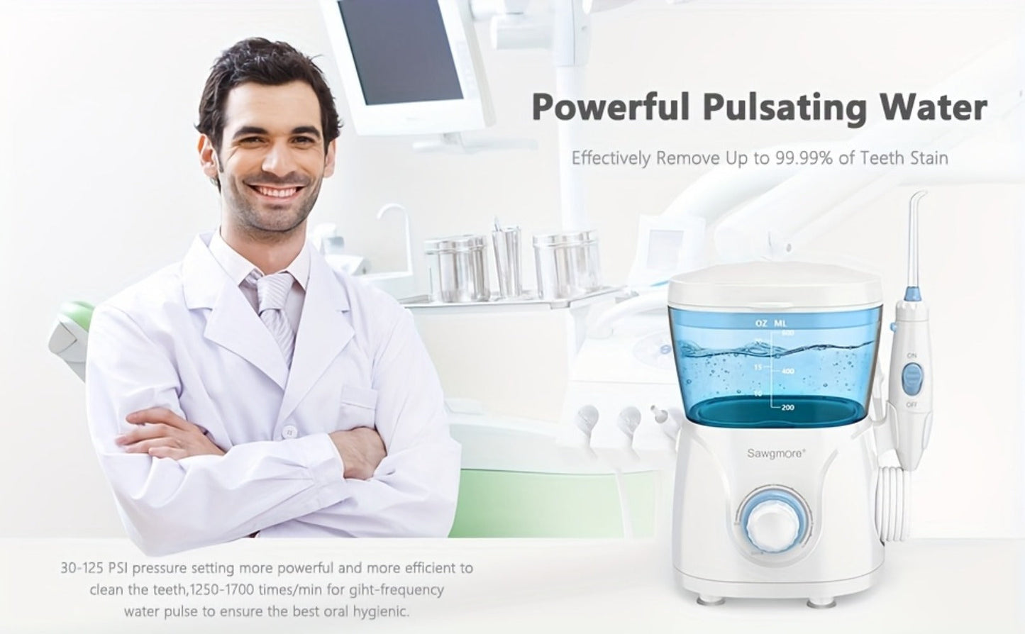 Desktop Water Flosser for Family Adults Kids 20oz Large Tank 10 Adjustable Pressure Levels 8 Nozzles Professional Oral Irrigator Electric Teeth Cleaner for Braces Implants Gum Health Home Use White