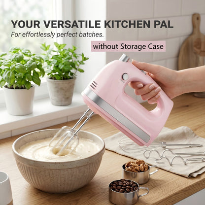 Electric Hand Mixer 5 Speed Turbo Boost - 5 Stainless Steel Accessories, Optional Storage Case, Handheld Mixer for Cookies, Cake, Bread & Baking, Kitchen Gift in 5 Colors Pink Green Purple Black