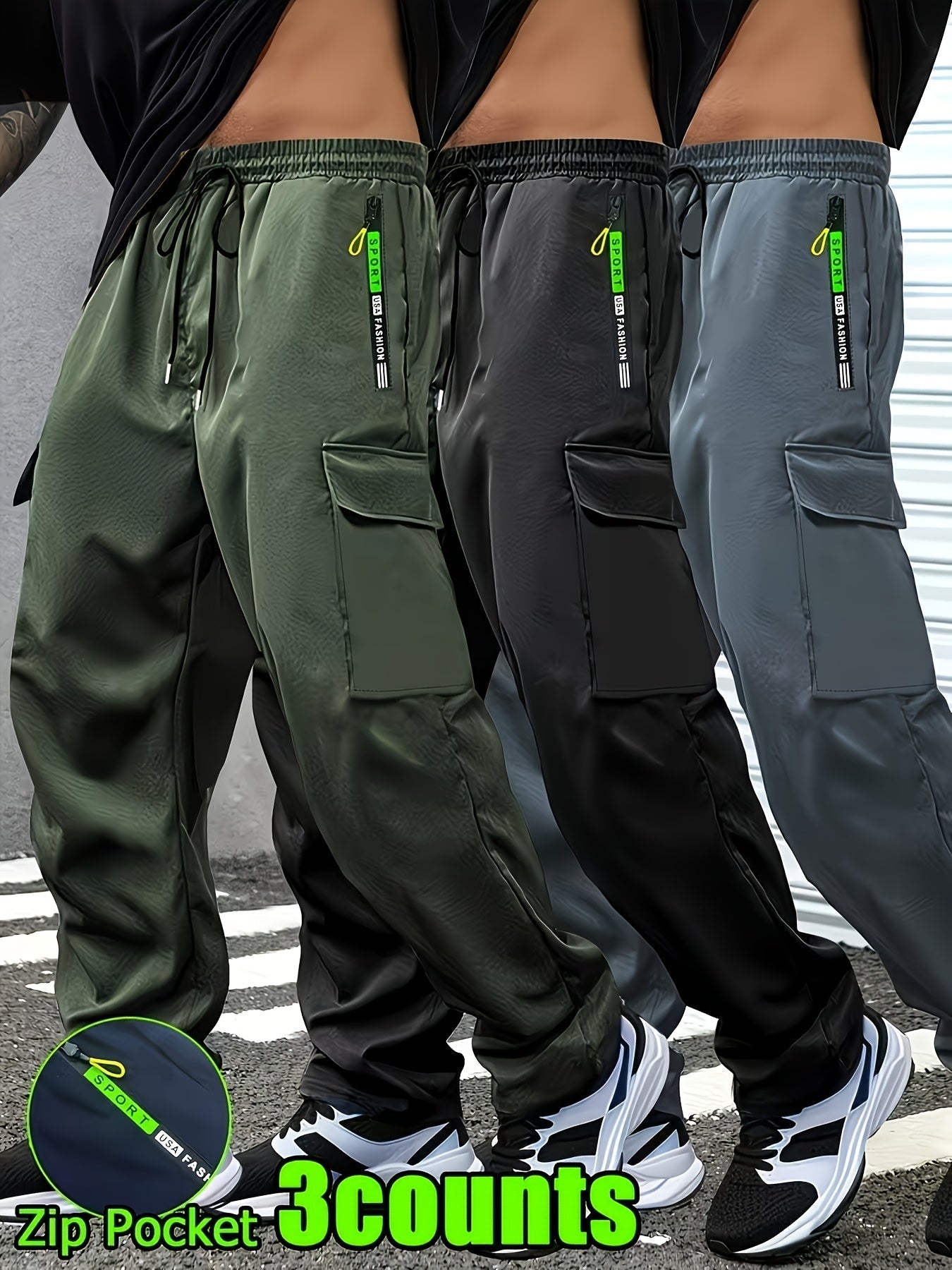 Men's Casual Pants - Elastic Waist With Pockets