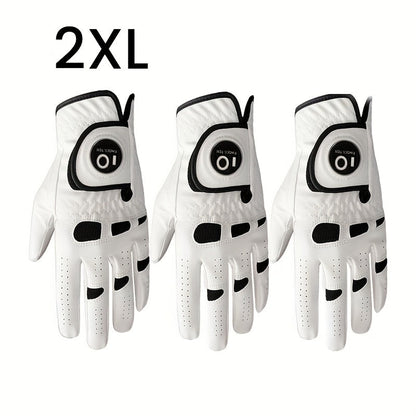 Men's Golf Glove Left Hand 3 Pack with Ball Marker – WeatherSof Soft Grip Cabretta-Style Golf Gloves for Men, Buckle Closure, All-Weather Performance, Sizes S to XXL (White)