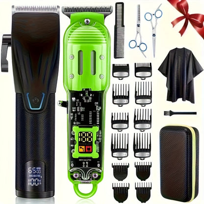 LED Hair Clipper for Men - USB-C Rechargeable Cordless Beard Trimmer with LED Display & 4 Guide Combs, Barber-Grade Home Haircut Kit, Blue Green Red Black, Gift for Men
