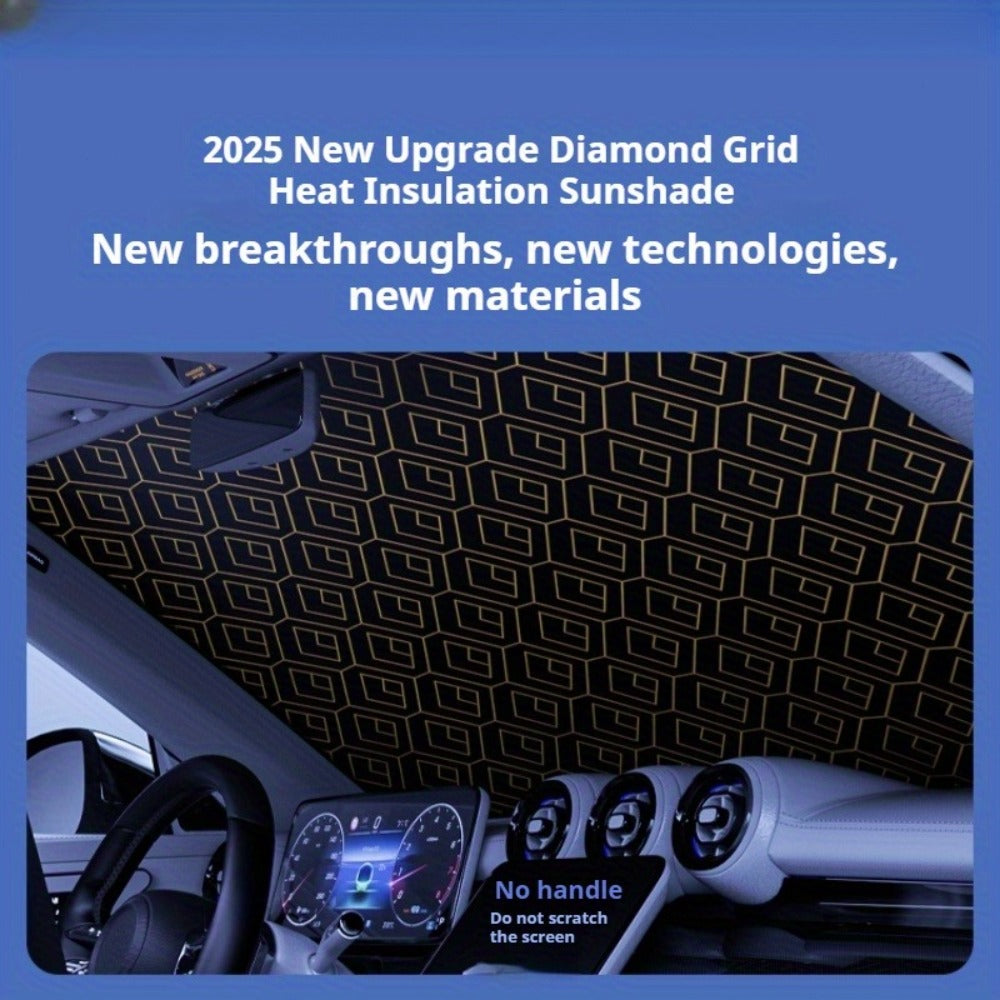 Laser Insulation Windshield Sunshade 5-Layer Thickened Front Window Heat Blocker Diamond Pattern Gold Black Fits All Vehicles Ford F150 Toyota Tundra Sienna UV Sun Protection Car Heat Shield