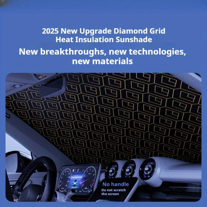 Laser Insulation Windshield Sunshade 5-Layer Thickened Front Window Heat Blocker Diamond Pattern Gold Black Fits All Vehicles Ford F150 Toyota Tundra Sienna UV Sun Protection Car Heat Shield