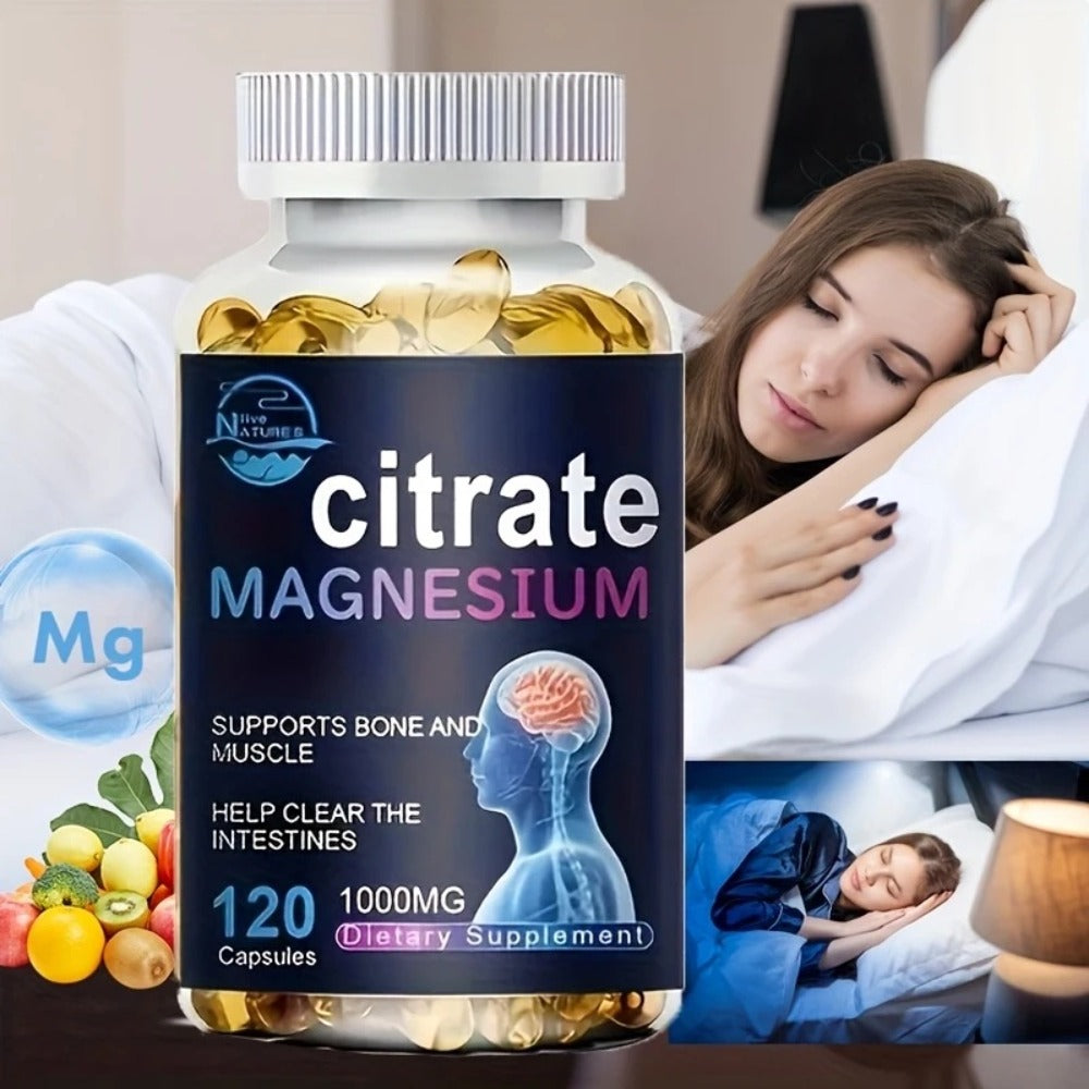 Magnesium Citrate Capsules 1000mg 120 Count — High Absorption Formula for Sleep Relaxation Muscle Health & Natural Energy Support for Women and Men | 60-Day Supply