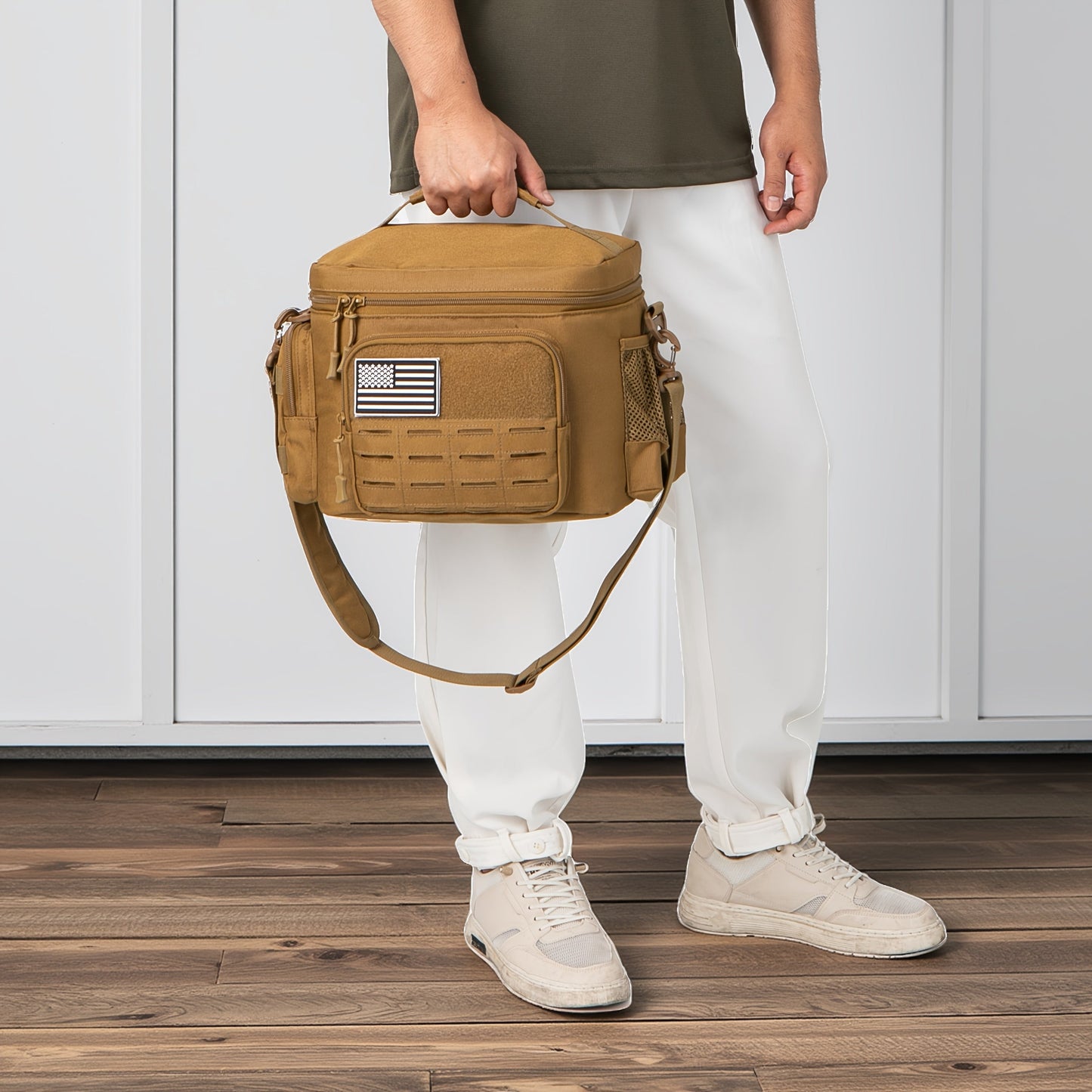 Tactical Insulated Lunch Bag for Men – Expandable Heavy-Duty Cooler Bag with MOLLE Webbing, Leakproof Thermal Lunch Box for Work, Camping, Outdoor Picnic & Hiking – Available in Green, Black & Khaki