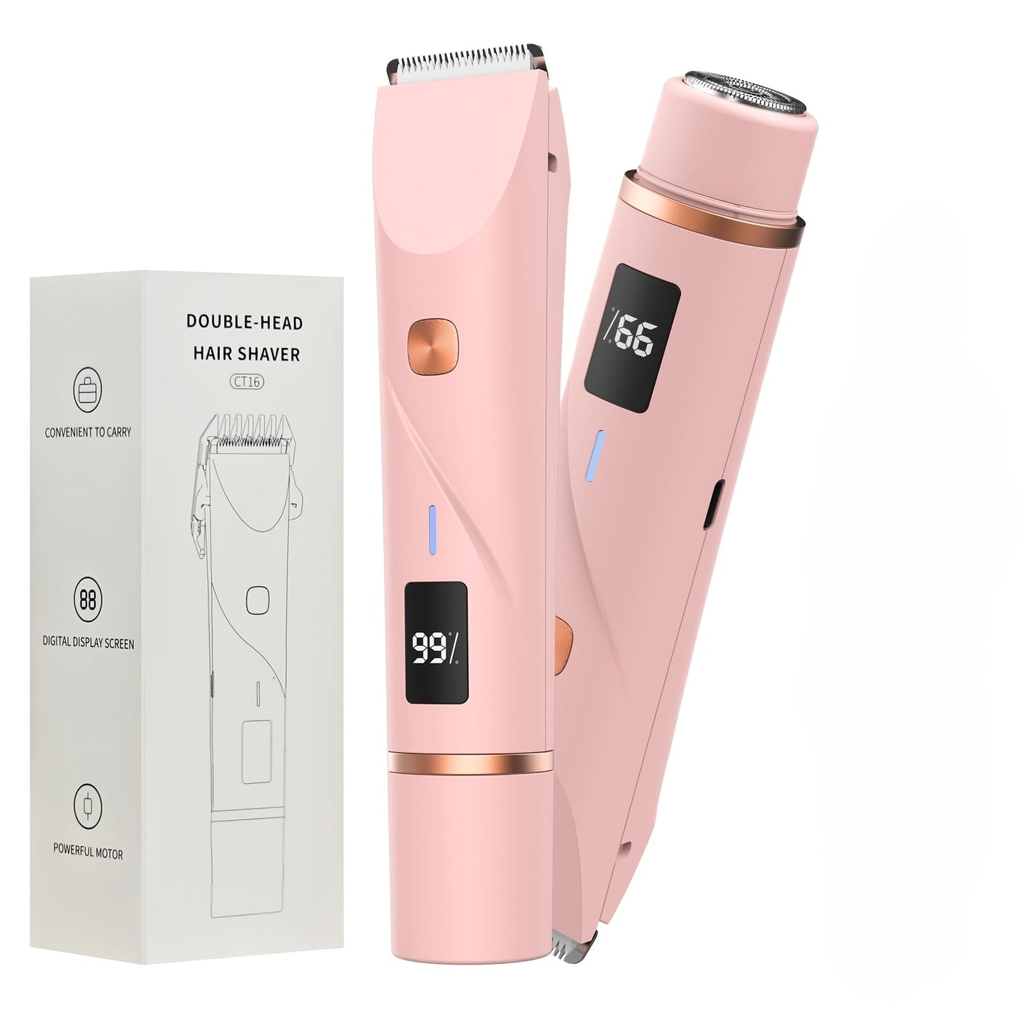 Electric Bikini Trimmer for Women 2-in-1 Dual Head with Digital Display — Wet & Dry Painless Hair Removal for Bikini Line, Legs & Underarms, Rechargeable Cordless Shaver