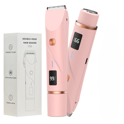 Electric Bikini Trimmer for Women 2-in-1 Dual Head with Digital Display — Wet & Dry Painless Hair Removal for Bikini Line, Legs & Underarms, Rechargeable Cordless Shaver