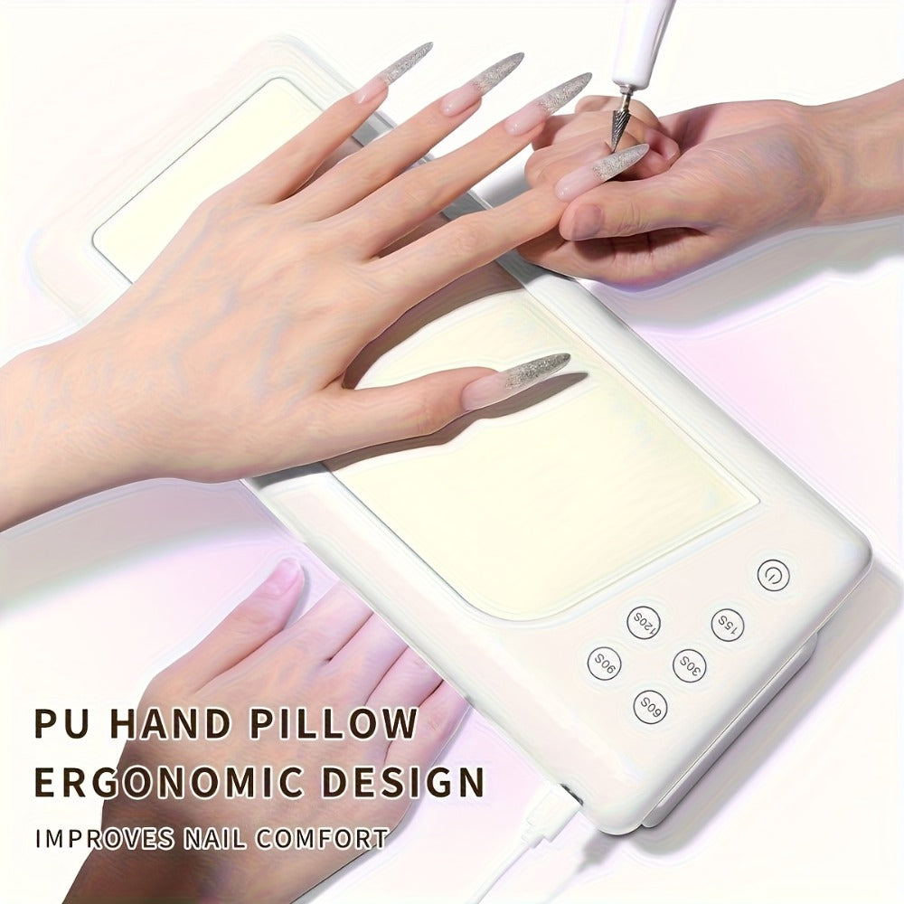 LED Nail Lamp with Hand Pillow Wrist Rest – Square Fast Gel Polish Curing Light for Fingernails & Toenails | Ergonomic Nail Dryer for Home & Salon, Wide Coverage UV LED Nail Light, White