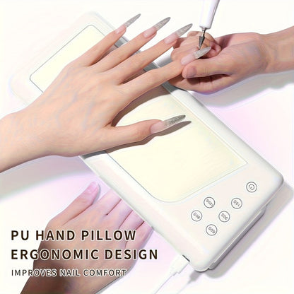 LED Nail Lamp with Hand Pillow Wrist Rest – Square Fast Gel Polish Curing Light for Fingernails & Toenails | Ergonomic Nail Dryer for Home & Salon, Wide Coverage UV LED Nail Light, White