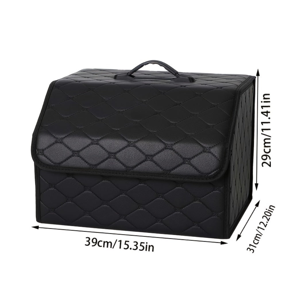 Car Trunk Storage Box Foldable Faux Leather Organizer – High-Capacity 30L/35L Vehicle Cargo Box, Multi-Pocket Space-Saving Trunk Organizer for Women, Daily Use & Road Trips