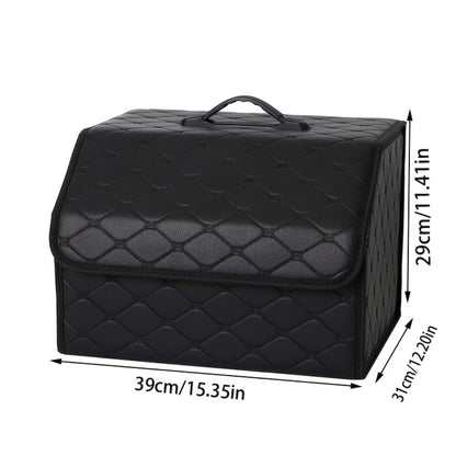 Car Trunk Storage Box Foldable Faux Leather Organizer – High-Capacity 30L/35L Vehicle Cargo Box, Multi-Pocket Space-Saving Trunk Organizer for Women, Daily Use & Road Trips