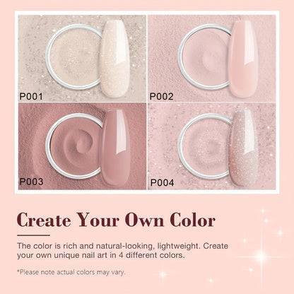 Nude Shimmer Dip Powder Nail Kit for Beginners 4 Colors with Base Coat Top Coat & Activator – Complete No Lamp Nail System for Home Salon DIY Nail Designs Gift for Women