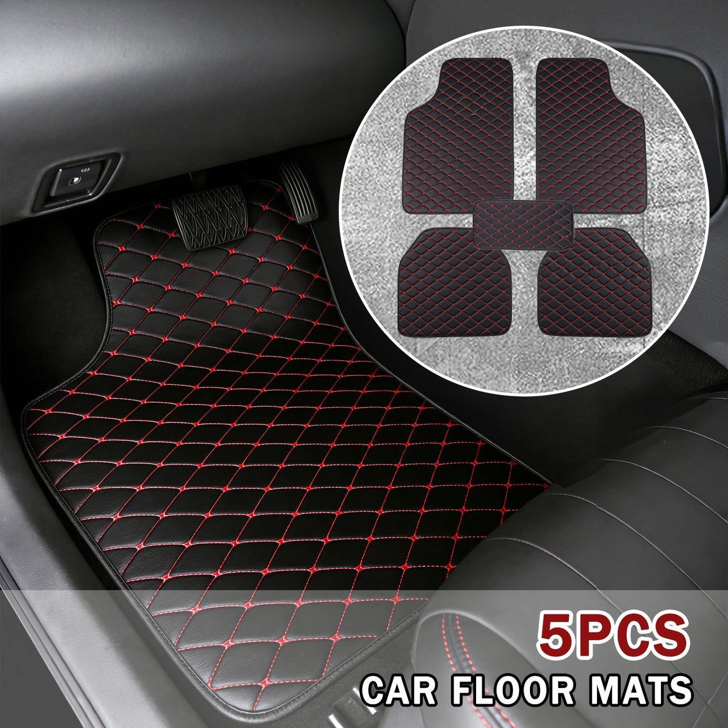 Four-piece car/Five-piece floor mat, luxury PU leather non-slip car floor mat, universal for front and rear rows, non-slip and wear-resistant, protective vehicles, suitable for most models