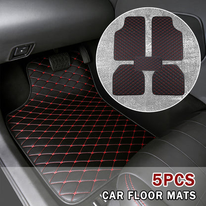 Four-piece car/Five-piece floor mat, luxury PU leather non-slip car floor mat, universal for front and rear rows, non-slip and wear-resistant, protective vehicles, suitable for most models