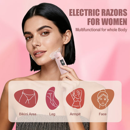 Electric Bikini Trimmer for Women 2-in-1 Dual Head with Digital Display — Wet & Dry Painless Hair Removal for Bikini Line, Legs & Underarms, Rechargeable Cordless Shaver