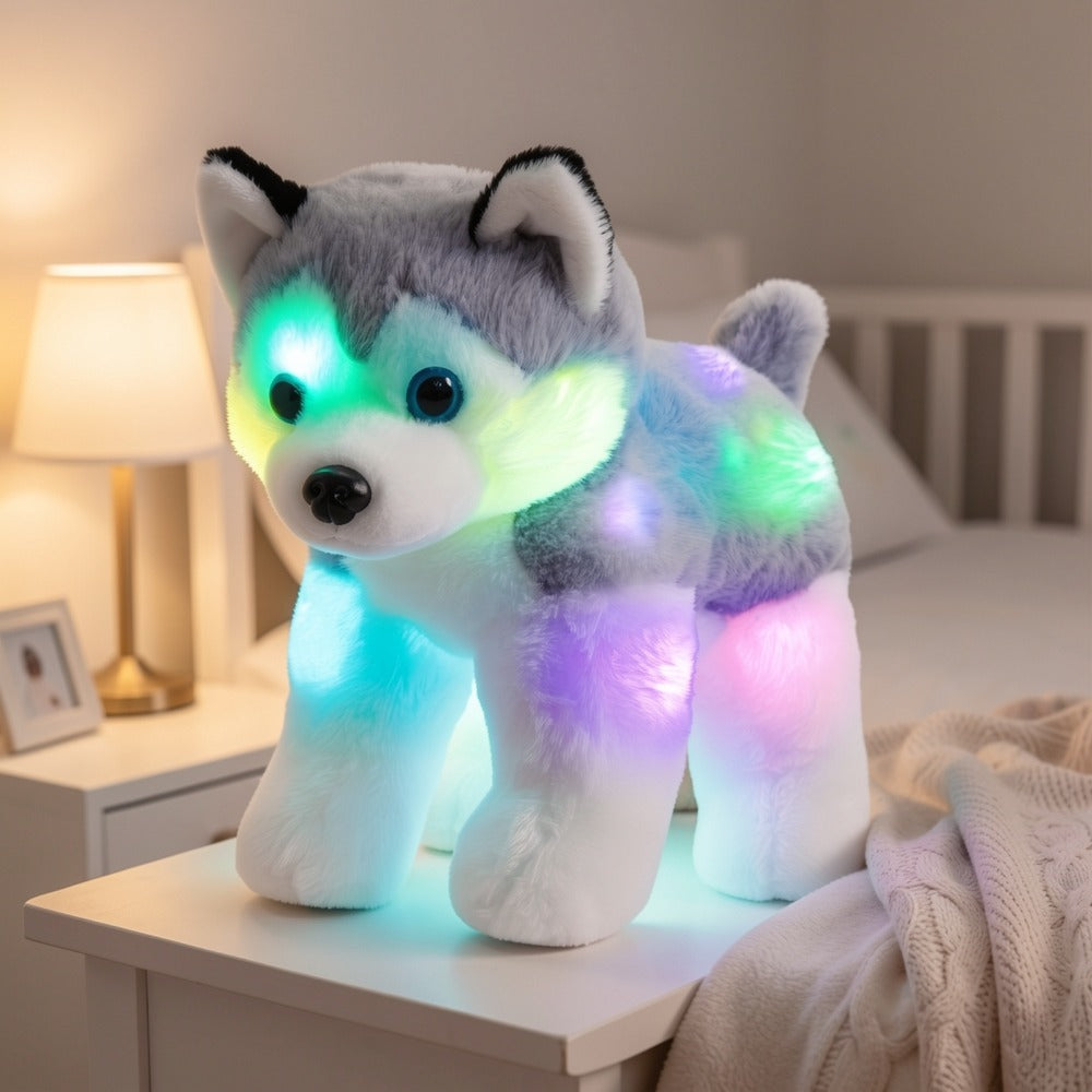 Musical Glowing Husky Puppy Plush Toy 12 Inch – Soft Dog Stuffed Animal with Light-Up Night Light & Lullaby Music, Cozy Bedtime Gift for Toddlers Kids Boys Girls Birthday Valentine Christmas