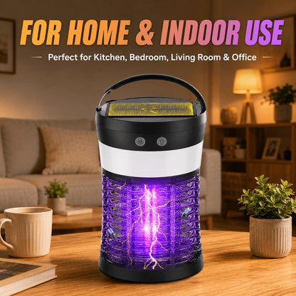 Solar Bug Zapper Electric 3-in-1 – 3000V UV 365nm Mosquito Killer Rechargeable Insect Fly Trap with White Light & Flashlight, 2100 Sq Ft Coverage for Indoor Outdoor Home Patio Backyard Camping – Black