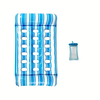 Pool Float Lounger for Adults with Built-In Headrest – Inflatable Tanning Mat for Swimming Pool Beach Lake River, Comfortable Water Relaxation Raft, Dark Blue Pink Blue Colors