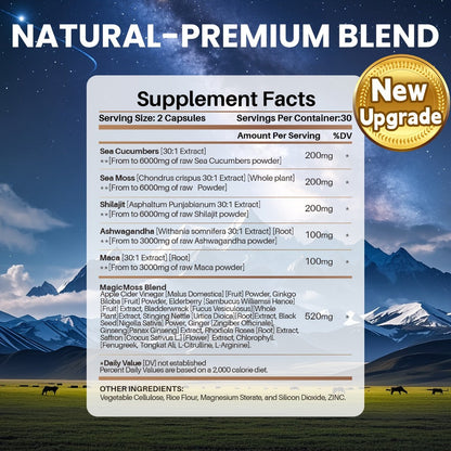 Maca Root & L-Arginine Men's Performance Supplement with Shilajit - Double-Acting Formula for Stamina, Nitric Oxide, Strength & Male Vitality - 3rd Party Tested 60-Day Supply 2 Bottles